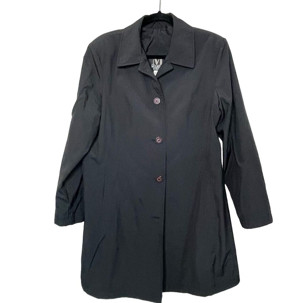 Mulberry Street Trench Coat Jacket Long Sleeve Button Down Collared Black Vamp L
